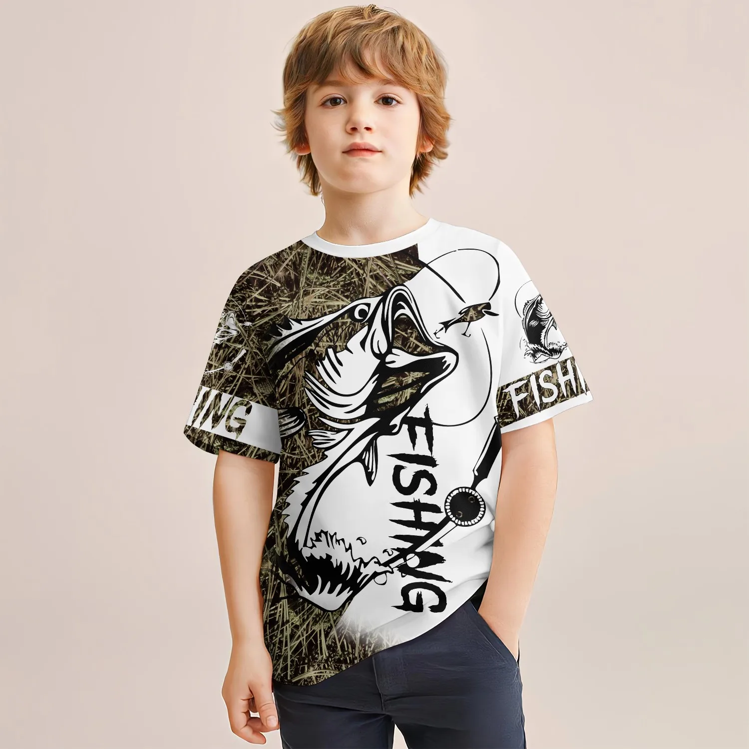 Summer New Children's Clothing Big Fish Lion 3d Printed Short-Sleeved T-Shirt Boys Casual Breathable Sports Tops 4-14 Years Old