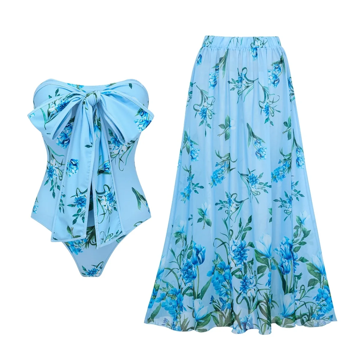 Women's One Piece Swimsuit Skirt Swimwear Floral Print Butterfly Bow Bathing Suit Padded High Stretch Nylon Beachwear