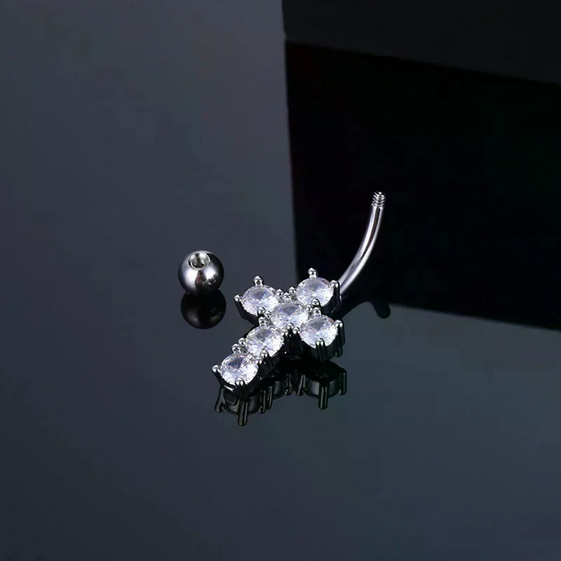 /HTF/Crystal Zircon Cross Belly Button Ring Cross Piercing Fashion Navel Nail Puncture Body Piercing Jewelry Accessories Sweet