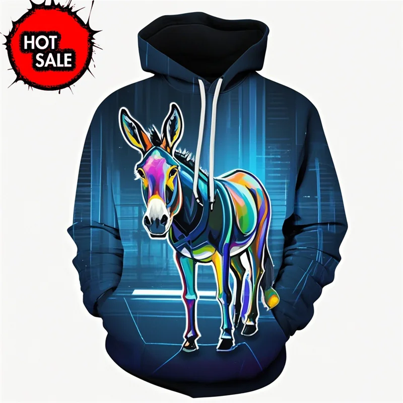 رائجة البيع الحيوان حمار ثلاثية الأبعاد مطبوعة رجل إمرأة موضة Y2K هوديي المتضخم الشارع الشهير البلوفرات قمصان سويت شيرت بقلنسوة ملابس الاطفال