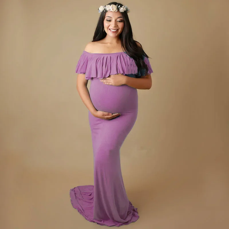 Vestidos de maternidad para sesión de fotos, Vestido largo de maternidad de talla grande, elegante, de algodón, para mujer