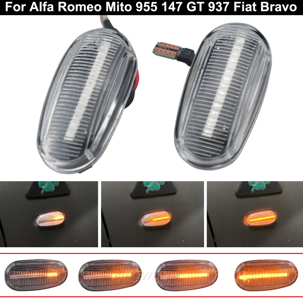 2Pcs For Alfa Romeo Mito 955 147 GT 937 Fiat Bravo Mk2 Dynamic LED Side Marker Lights Arrow Turn Signal Flashing Blinker Lamps