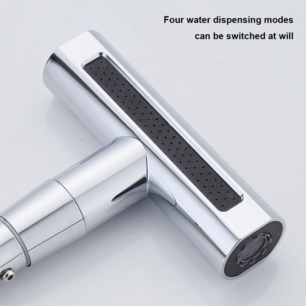 Waterfall Stream Sprayer 1/2inch Hot Cold Water Sink Wash Tap 360° Rotation Stainless Steel Electroplated Sink Washbasin Faucet