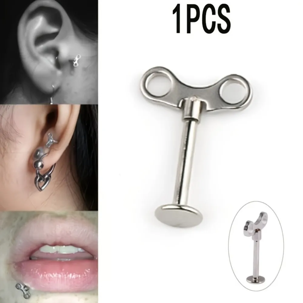 1pc Stainless Steel Gothic Punk Piercing Ear Post Lip Bone Stud Key Faucet-Design Body Jewelry for Men Women Daily Wear Parties