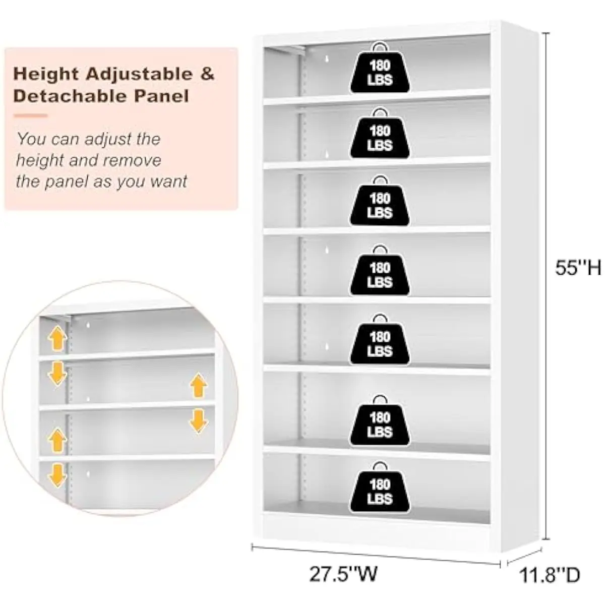 7 Tier Metal DVD Storage Cabinet with Adjustable Shelves, Freestanding Tall CD Media Rack Tower Bookshelf for Living Room Home Entertainment