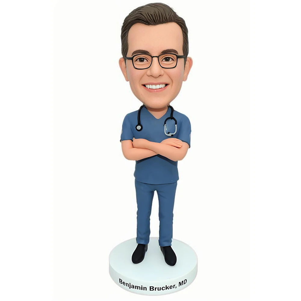 Doctor Custom Professional Bobblehead,Blue Scrubs Stethoscope,Personalized Dentist Figurine for Retirement Gift,From Your Photo