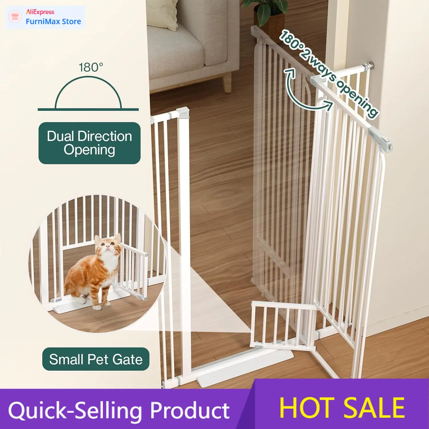 

Limited-time promotion53in Extra Tall Cat Gate for Doorway No Drilling 29.5-40.1in Wide Dog Gate with Cat Door Pressure Mounted