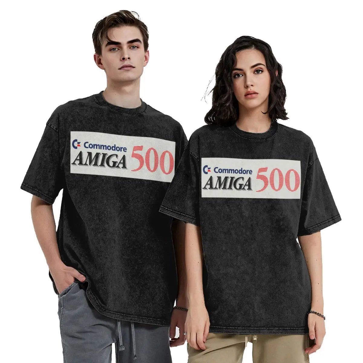 Commodore Amiga 500 Hip Hop Short Sleeve T-Shirts Washed Tops Tees Streetwear T Shirt Printed for Men Women