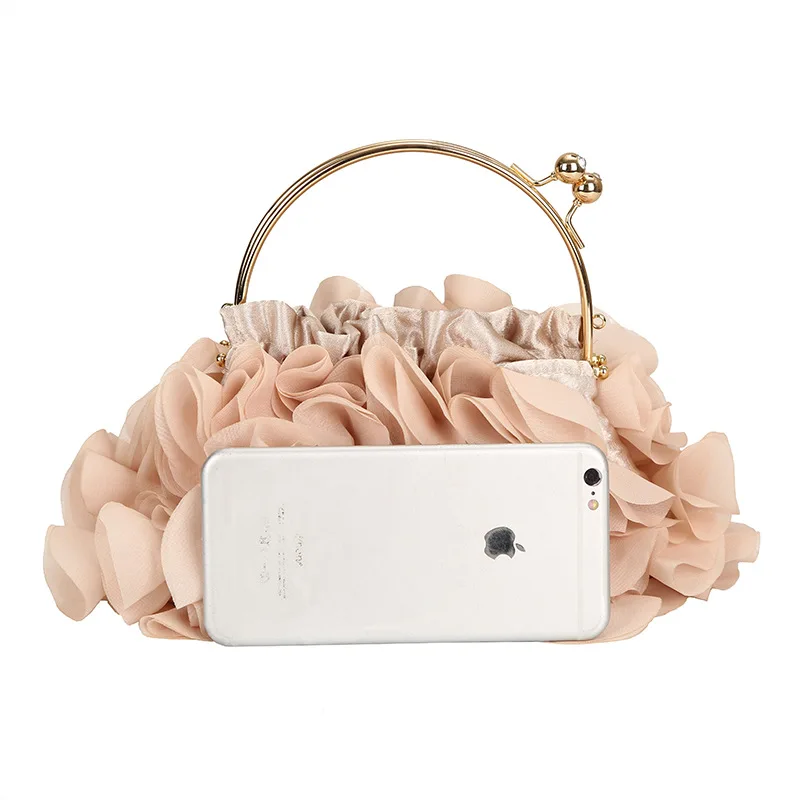 New Fashion Brand Handbags Women Flower Cute Bag Solid Luxury Champagne Bags Floral Bride Totes Cute Trendy Casual Day Clutch