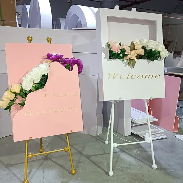 Modern Custom White Pink PVC Plastic Acrylic Front Door Decorative Flower Box Welcome Sign Stand for Party Event Decorations