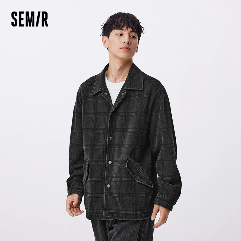 Chaqueta Semir para hombre, camisa holgada de otoño 2025, Top versátil, abrigo vaquero a cuadros Vintage