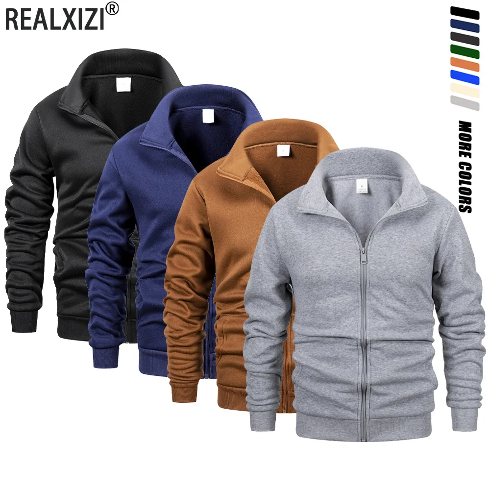 

Zipper Autumn Men's Sweatshirt Casual Stand Collar Long Sleeve Jacket Fashion Solid Color Warm Outdoor Tracksuit Male Sportwear