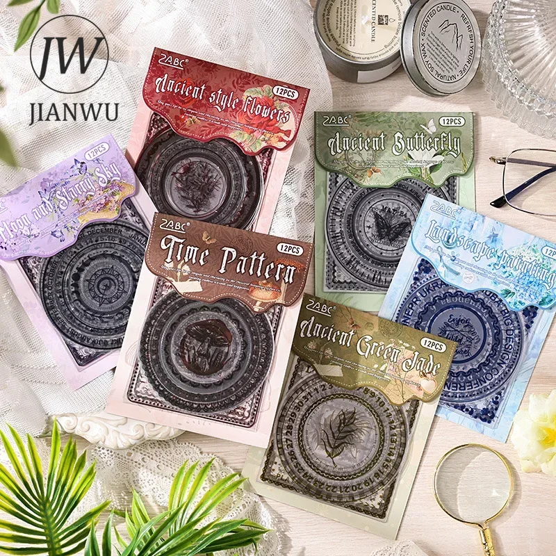 JIANWU Posthumous Wreath Series Vintage Flower Border Landscaping Material Collage PET Sticker Creative DIY Journal Stationery