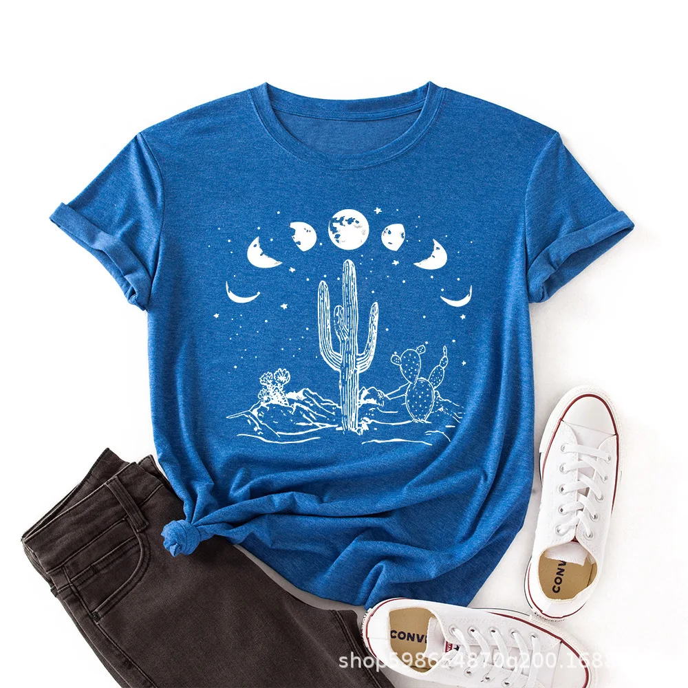 

Moon Women Sexy Tops Retro Casual Female T-shirt Summer Short Sleeve Tee Top Tshirt Woman Tee Shirt