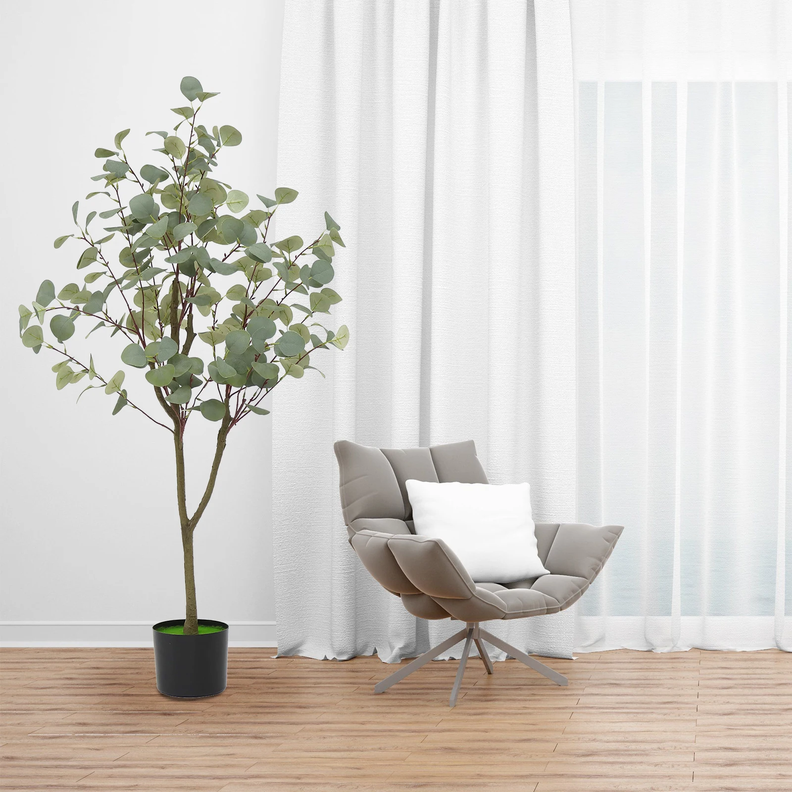 4/5/6 Ft Faux Eucalyptus Tree Indoor and Outdoor, Eucalyptus Tree Artificial with Silk Leaves and Lifelike Trunk in Pot