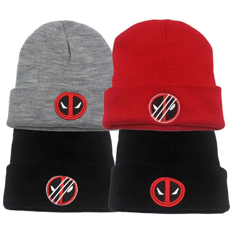 Deadpool Wolverine Knit Hat Anime Marvels Embroidered Benie Cap Warm Stretchy Hats Xmas Gift for Adult Kids Outdoor Thermal Caps