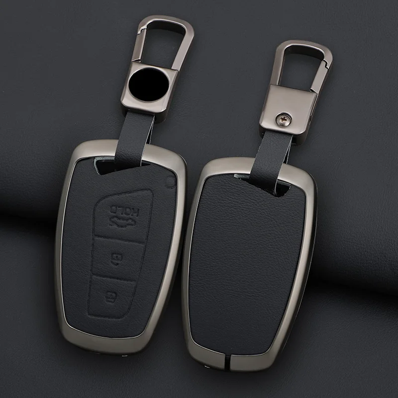 

Alloy Leather Car Remote Key Case Cover For Hyundai Grandeur HG Sedan Santa Fe 3DM Grand SantaFe 2018 IX45 EQUUS Azera Genesi