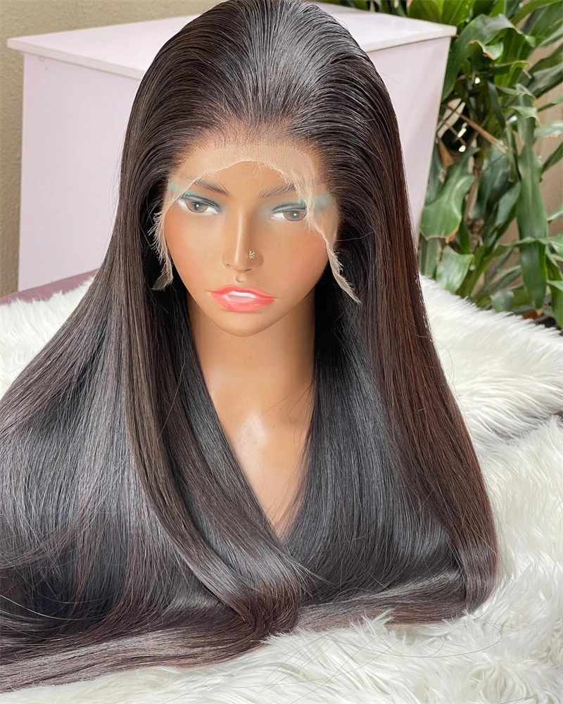 Black Straight Woman Wig 300 400 High Density Human Hair Wigs 13x4 Lace Frontal Wig Thick Hairs Pre Plucked Glueless Natural Wig