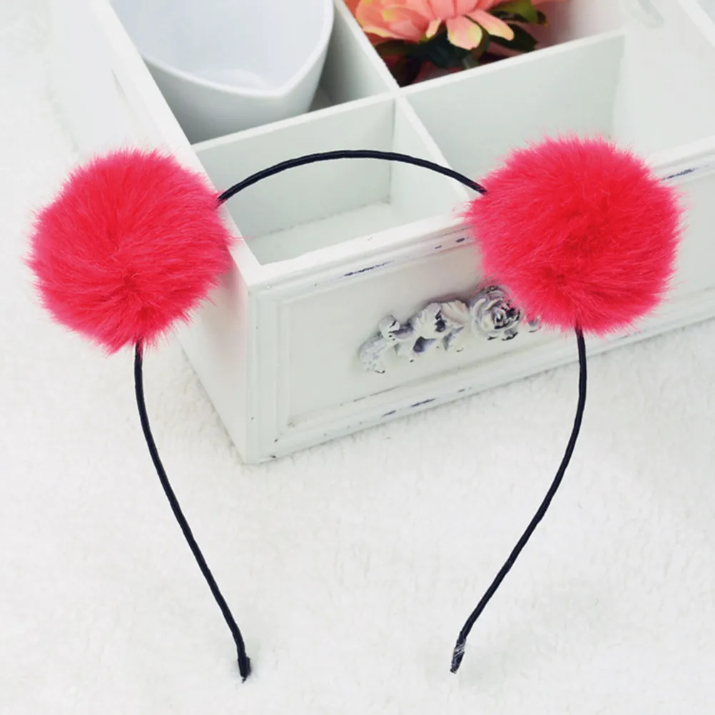 3Pcs Sky Blue Pink Red Pom Pom Ball Cat Ear Headband 15x19x5cm Soft Stretchy Party Costume Accessory for Birthday Christmas