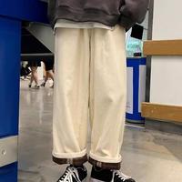 Men Sweatpants Straight Pants Thick Plush Men's Cargo Pants with Drawstring Waist Wide Leg Soft Warm Material for Commute