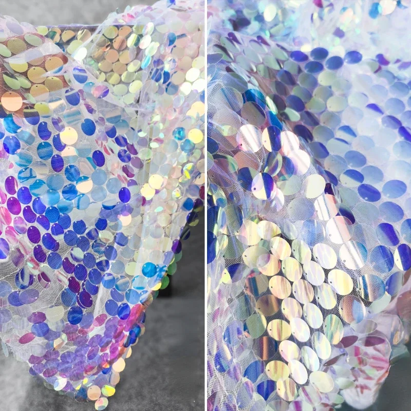 Sequin Mesh Fabric Fantasy Creative Wedding Dress Designer Wholesale Cloth Per Meter for Diy Sewing Material