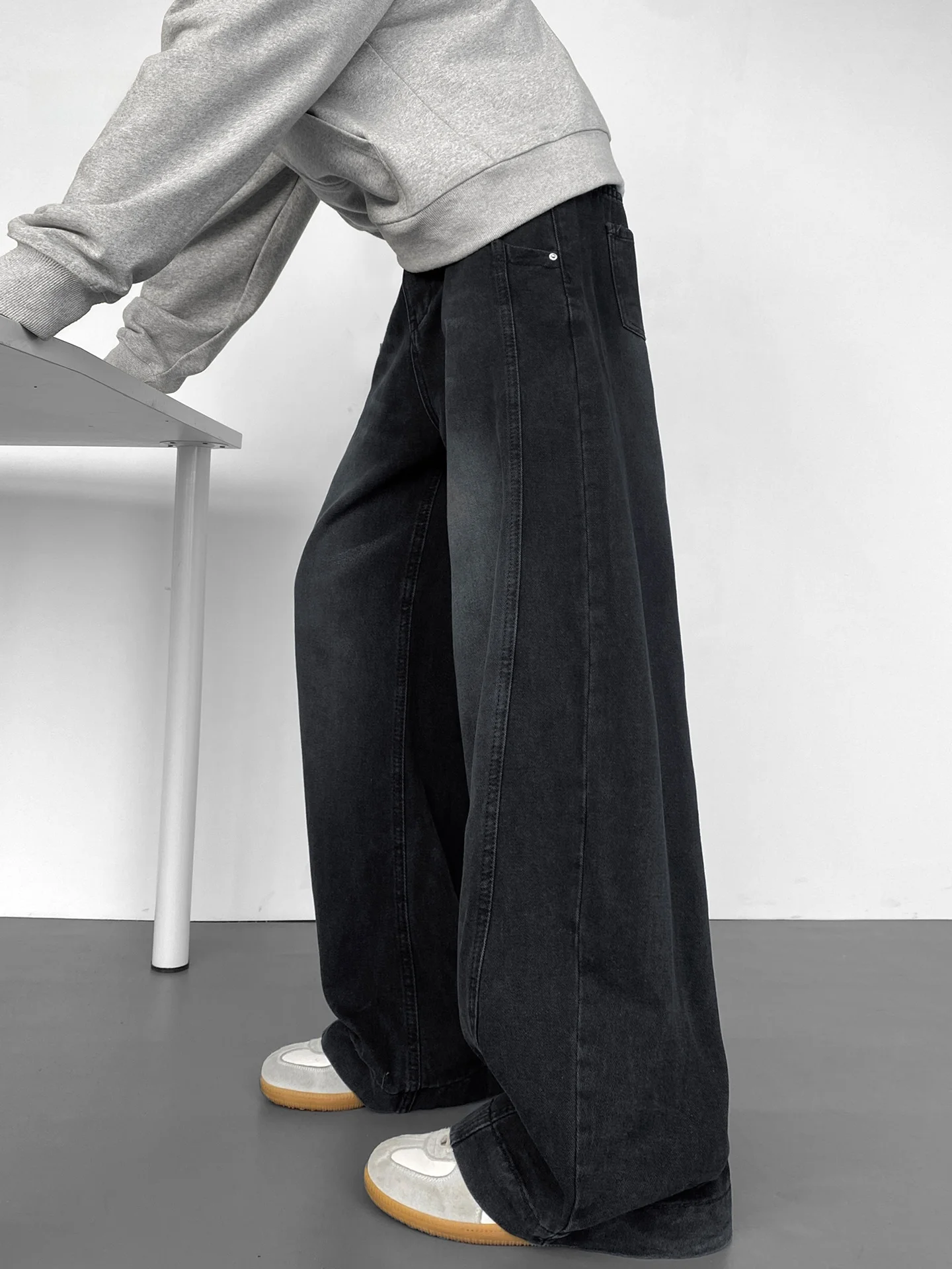 

American Deconstructed Patchwork Thiened Fce Straight Leg Jeans Men's Autumn Winter Casual Wear Waed Loose Wide Leg Pants