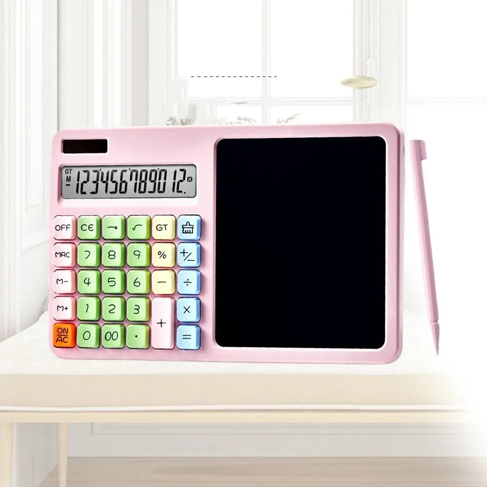 Large LCD Display Calculator with Writing Board Portable Erasable 12 Digit Solar Calculator Solar Powered with Stylus