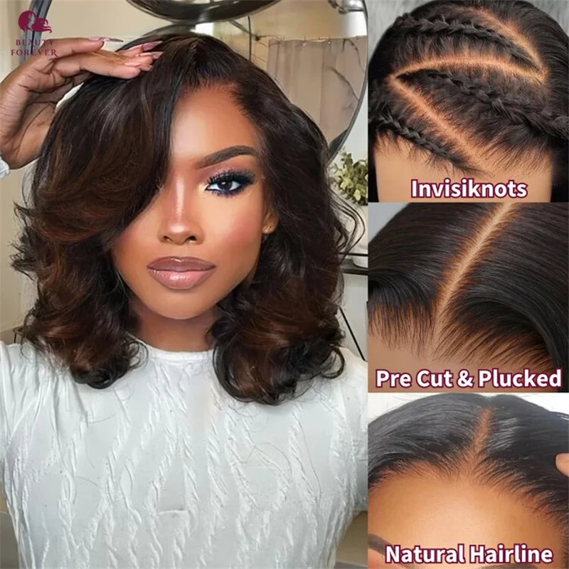 Beauty Forever Chestnut Brown Glueless BOB Lace Frontal Wig Spiral Curl Short Bob Human Hair Wig Colored Lace Front Wig