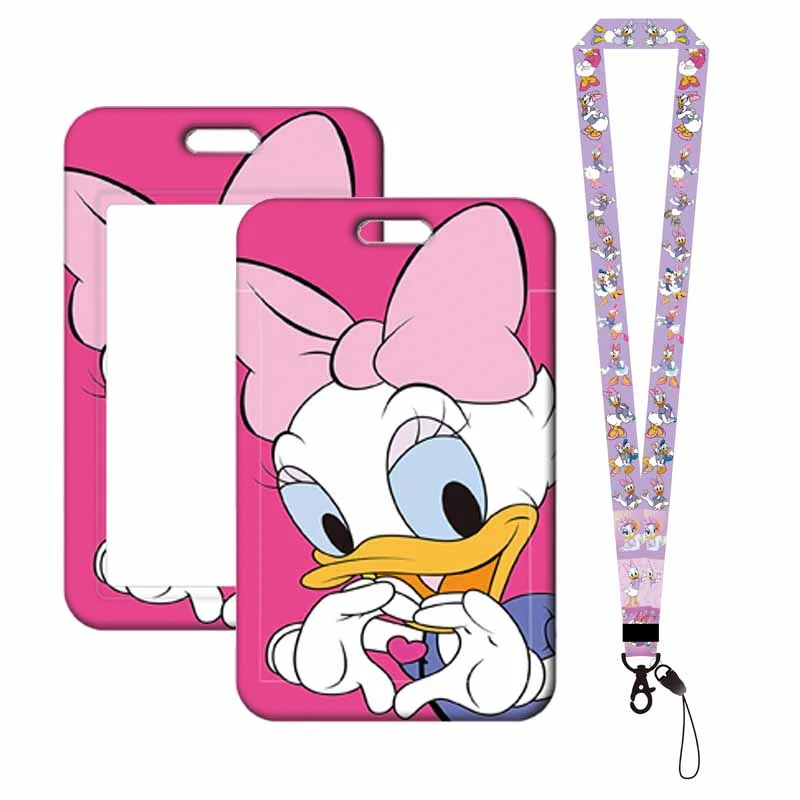 Tarjetero y cordón de pato Daisy de Disney para llavero, tarjetero de identificación para mujer, correas para el cuello del teléfono, accesorios para tarjetero