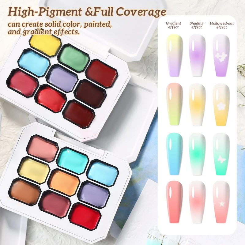 

9 Colors Solid Hight Gloss Shinning Pat Painting Gel Nail Polish Set High Saturation Lustrous UV Gel Nail Art Varnish Set