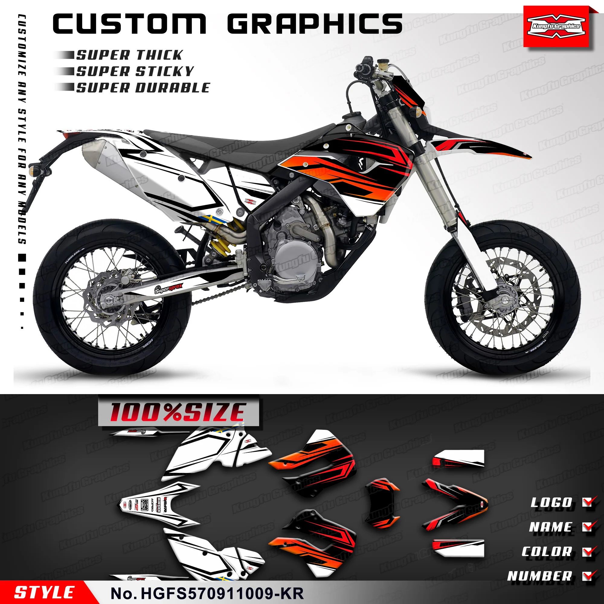 

KUNGFU GRAPHICS Adhesive Decals Vinyl Wrap for Husaberg FS 570 2009 2010 2011, HGFS570911009-KR