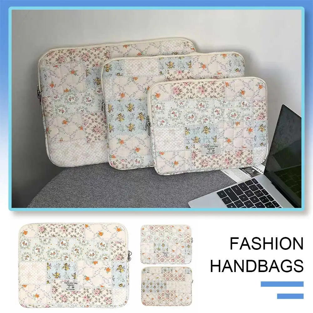 Cotton Stylish Quilted Laptop Sleeve Multiple Sizes Choose From Puffy Notebook Pouch Minimalist Computer Bag Tablet Storage Case