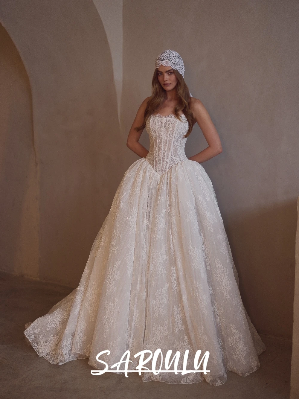 New Arrival Strapless Fluffy Wedding Dress Elegant Lace Ball Gown Customized Corset Bodice Bride Wear Romantic Princess Women