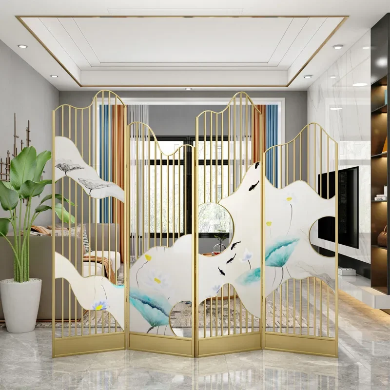 European Style Foldable Wrought Iron Screen Room Divider for Living Room Dining Room Entrance Decorative Mobile Partition