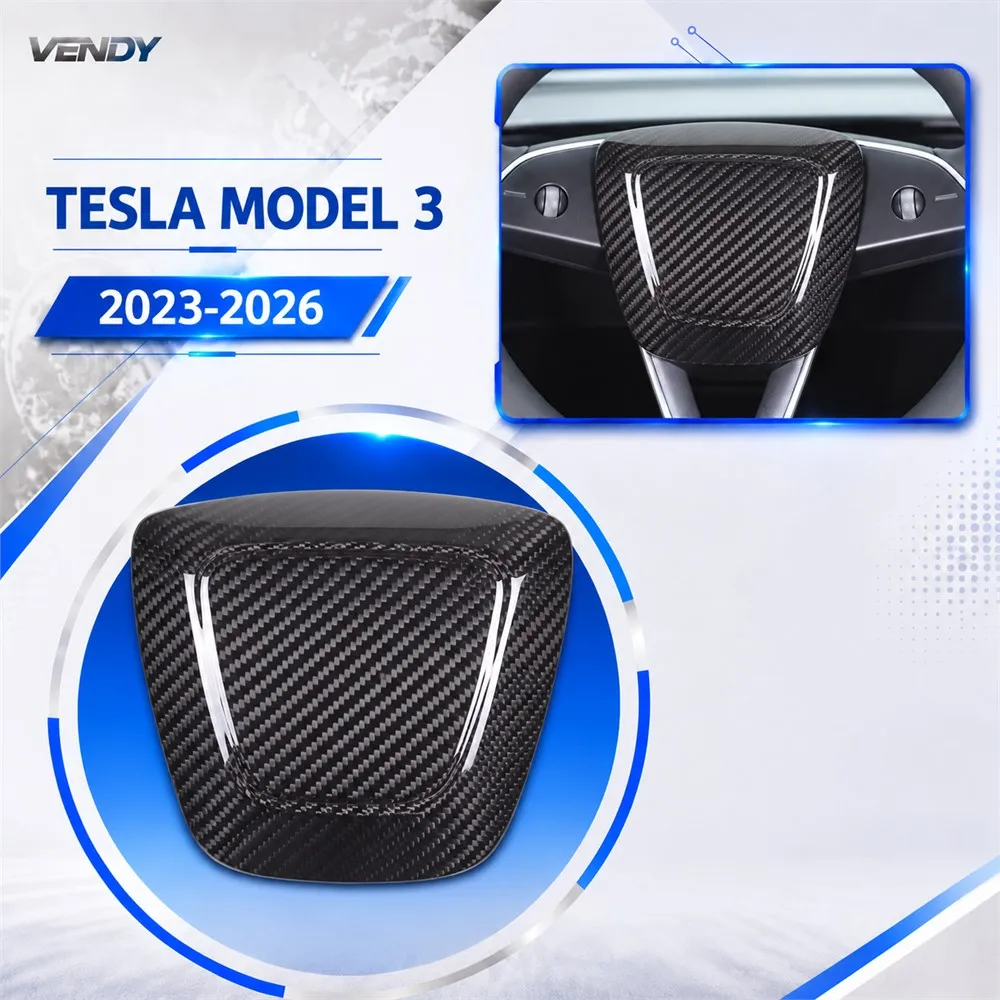 Real Carbon Fiber For Tesla Model 3 2023-2026 Steering Wheel Emblem Cover Trim Modified Parts Accessories