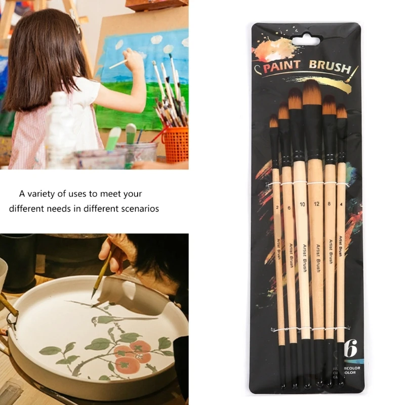 Bộ 6 cọ sơn Bộ cọ lông nylon Bàn chải vẽ tranh màu nước