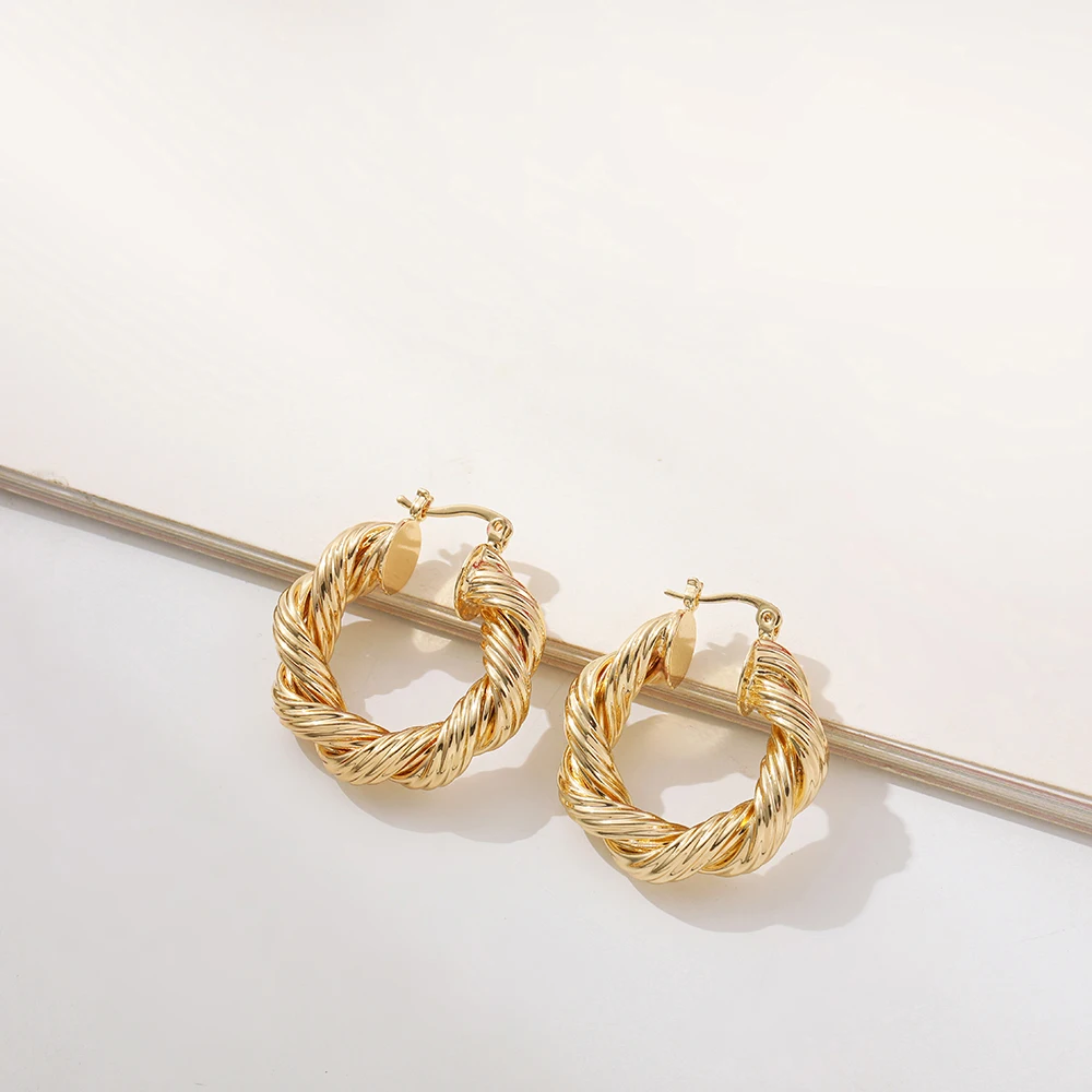 Minimalist Round Twisted Hoop Earrings for Women Classic Gold Color Metal Twined Circle Ear Buckles Statement Jewelry Party image 4