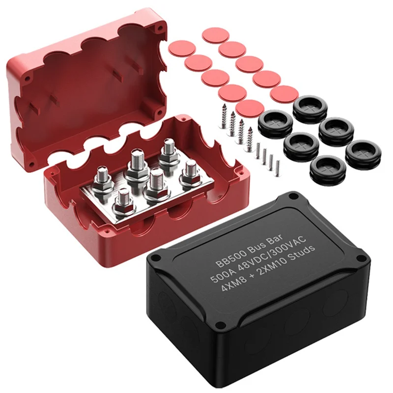 

ABHX-500A Морская шина 48 В Автомобильный распределительный блок Сильноточный 6 шпилек с красной черной крышкой Автоматическая распределительная коробка для яхты