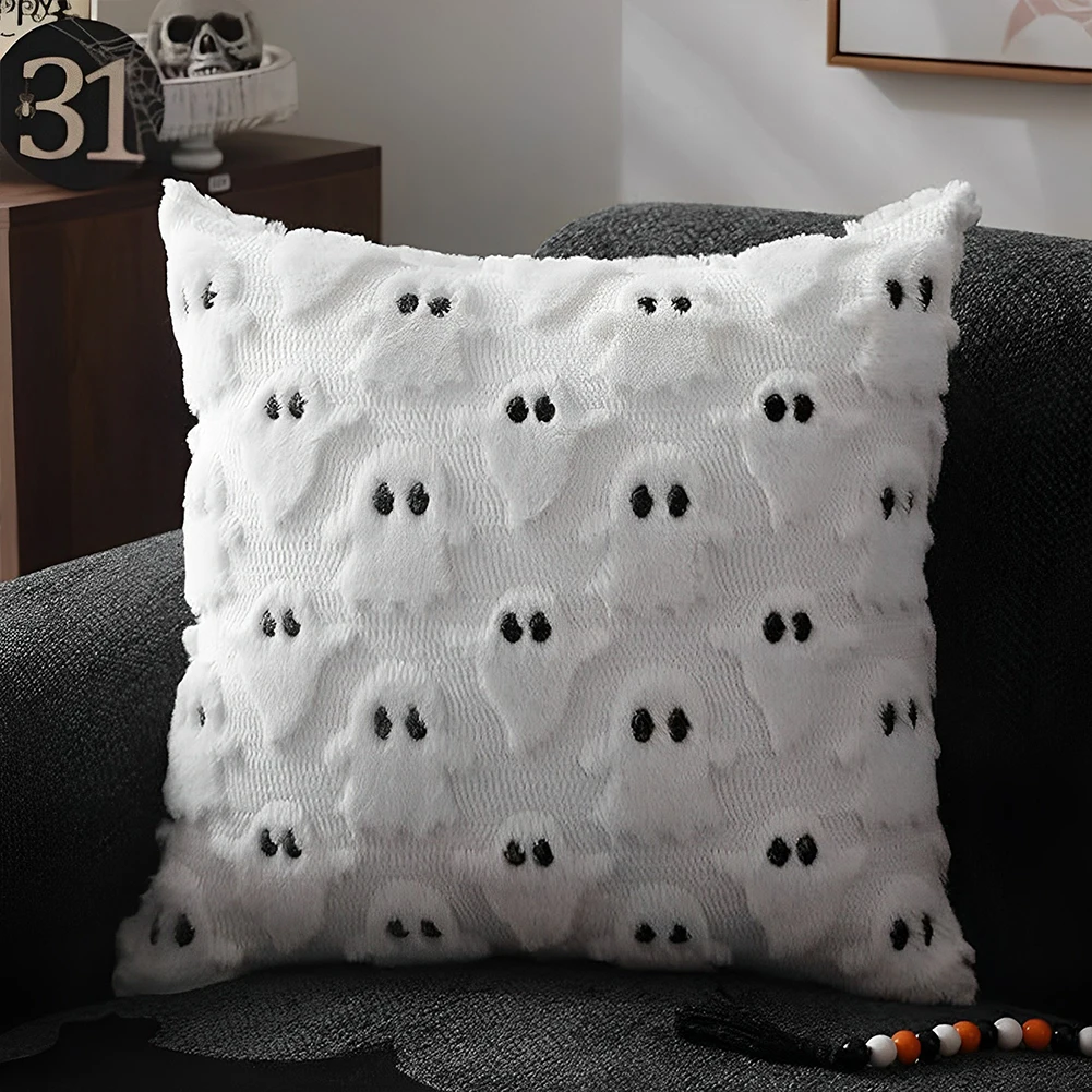 Halloween Ghost Pillow Cover Ghost Throw Pillow Case Decorative Plush Ghost Pillowcase Spooky Throw Pillow Cover for Sofa Couch