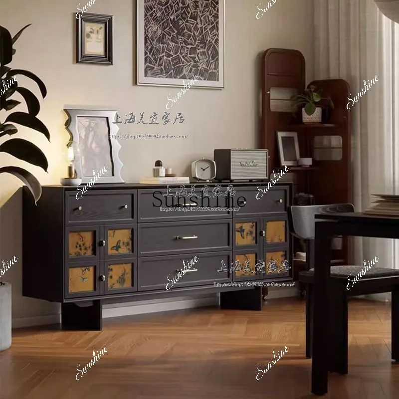 

French retro solid wood dining side cabinet, living room creative storage drawer, tea side cabinet FT