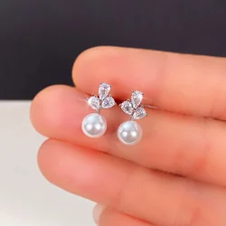 Huitan Dainty Simulated Pearl Earrings for Women with Shiny Cubic Zirconia Delicate Female Earrings Elegant Daily Wear Jewelry