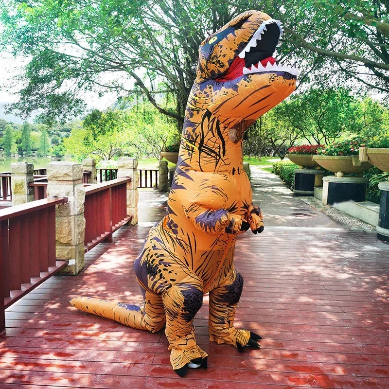 NewHot Gaun Setelan Dinosaurus Tiup T-rex Cosplay Pesta Hewan Setelan Karnaval Halloween untuk Pria Wanita Dewasa Anak-anak 2025