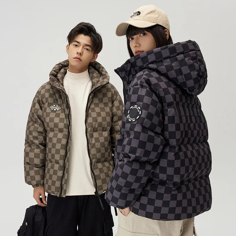

2025 New Plaid Men's down Jaet ort Hooded ex Lightweight Du Feather Filled Couples' Outerwear Polyester Fiber