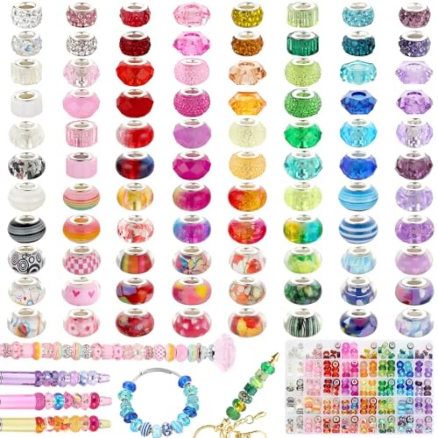 

240 Pcs Large Hole Beads, 40 Grids Rainbow European Beads for Crafts, Colorful Spacer Bead for Jewelry Making, DIY Charm Bracel