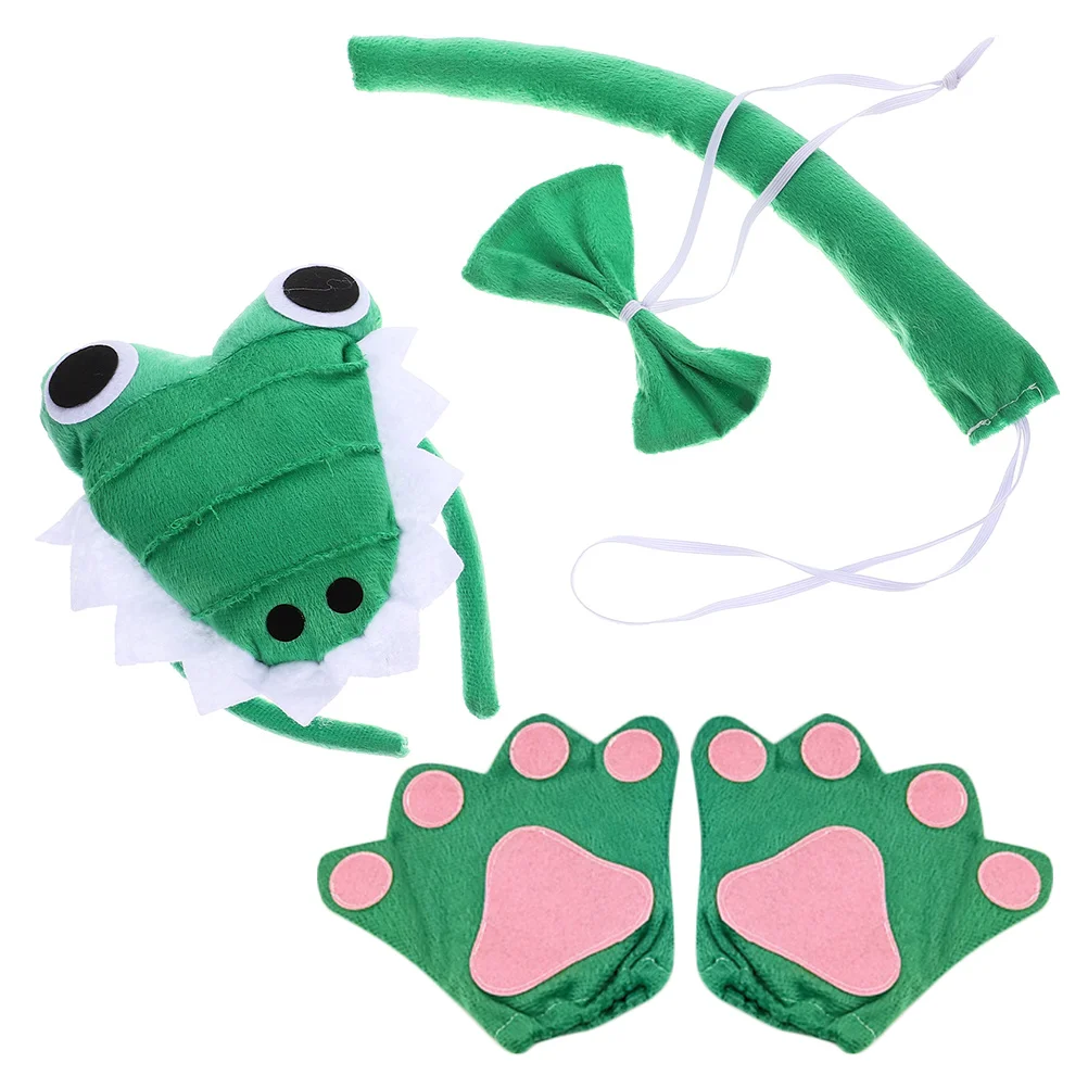 1 set di costumi con fascia in coccodrillo, guanti con papillon a coda carina, forniture per feste cosplay per le vacanze, accessori per animali di Halloween