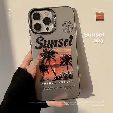선셋 코코넛 나무 풍경 레이저 폰 케이스, 아이폰 16, 15, 14, 13, 12, 11 프로 맥스, XS, XR, X, 7, 8 플러스, SE 2020 충격 방지 하드 커버