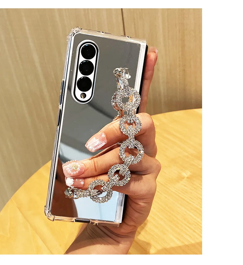 Bling Glitter Diamond Bracelet Mirror Make-up Case For Samsung Galaxy Z Fold 5 4 3