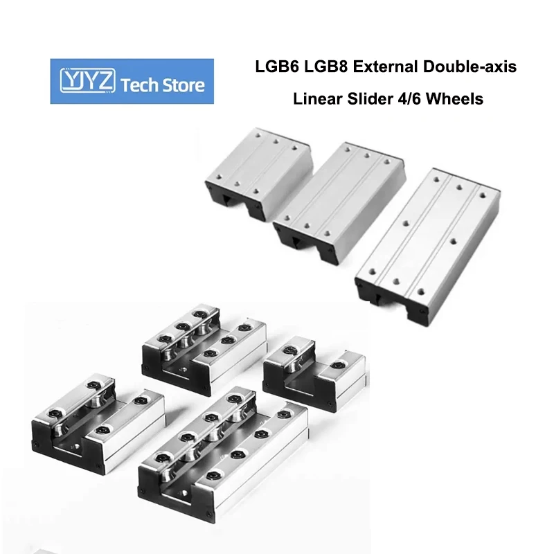 LGB6 LGB8 External Double‑axis Linear Guide Slider Roller Carriage Block 4/6 Wheels For CNC Automation Linear Motion CNC P