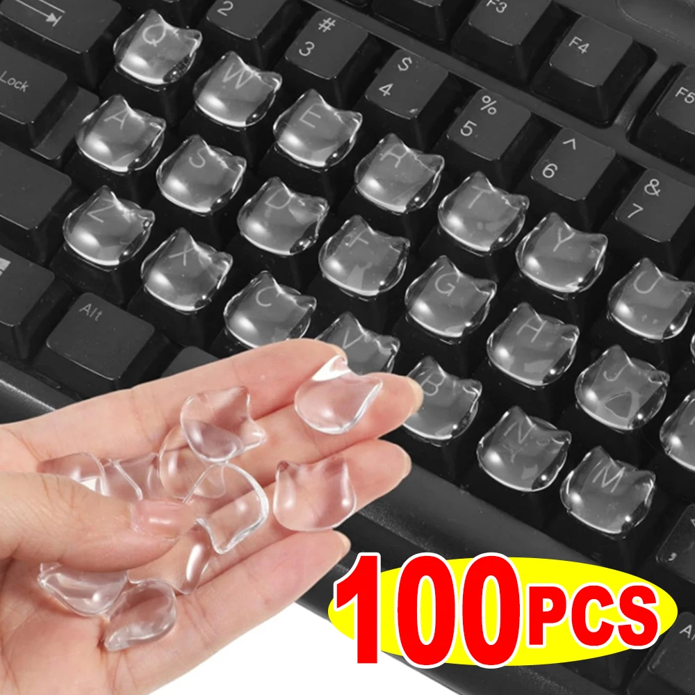 100-20pcs Simple Cat-head Typing Aid Transparent Key Pads Raised Clear Cat Head Design Keyboard Sticker To Prevent Nail Damage