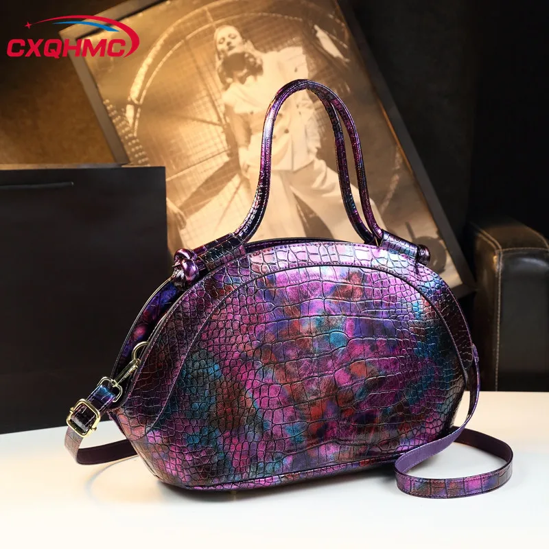 

Luxury Fashion Genuine Leather Women Handbags Shoulder Round Bag Portable Large Capacity Crocodile Pattern Crossbody Bags Tide